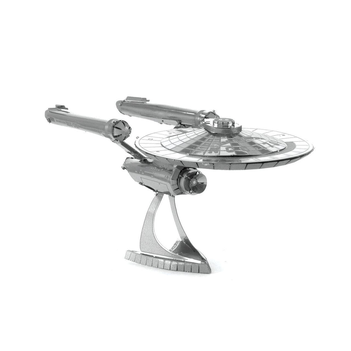 Metal model of the Enterprise NCC-1701 spaceship on a white background