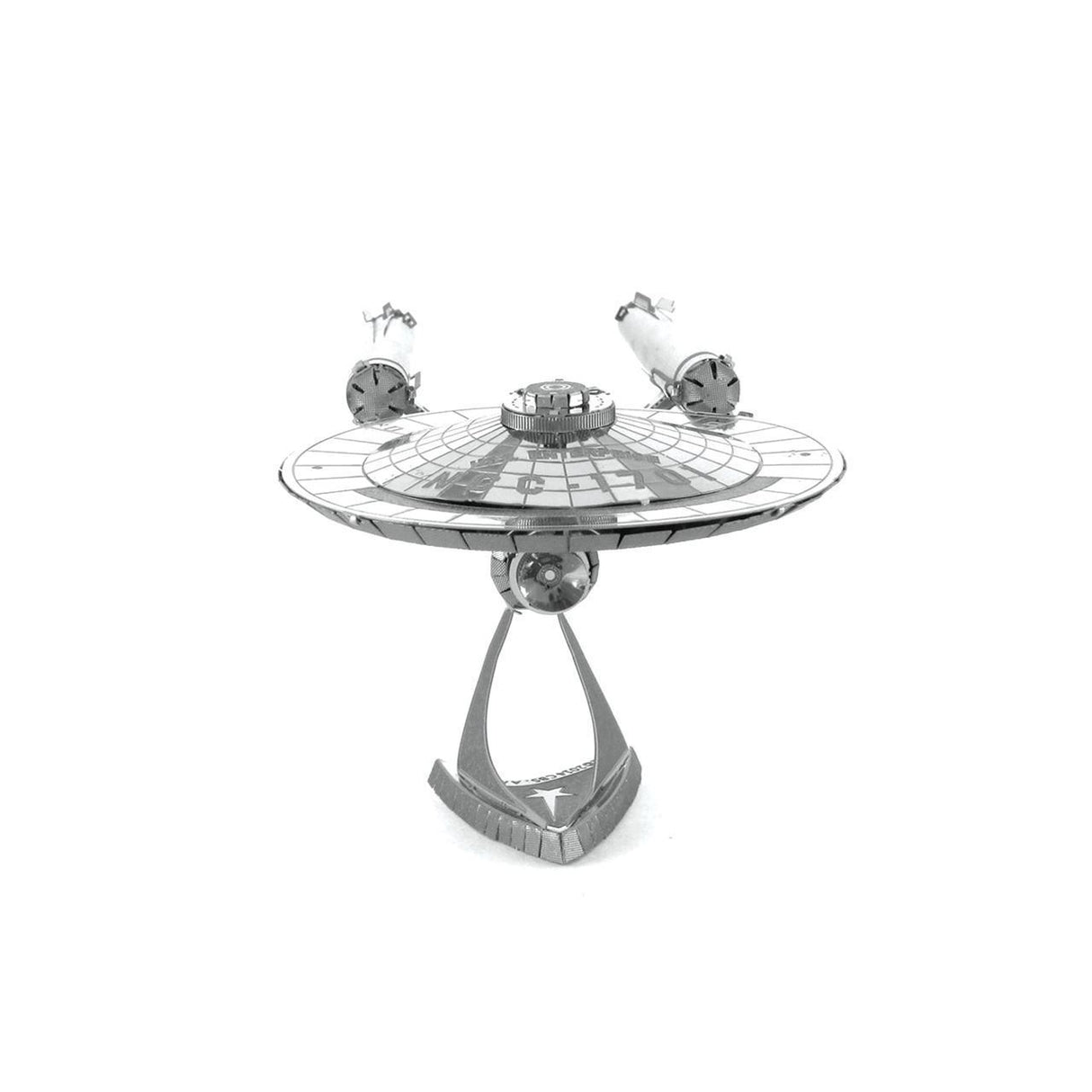 Metal model of the Enterprise NCC-1701 spaceship on a white background