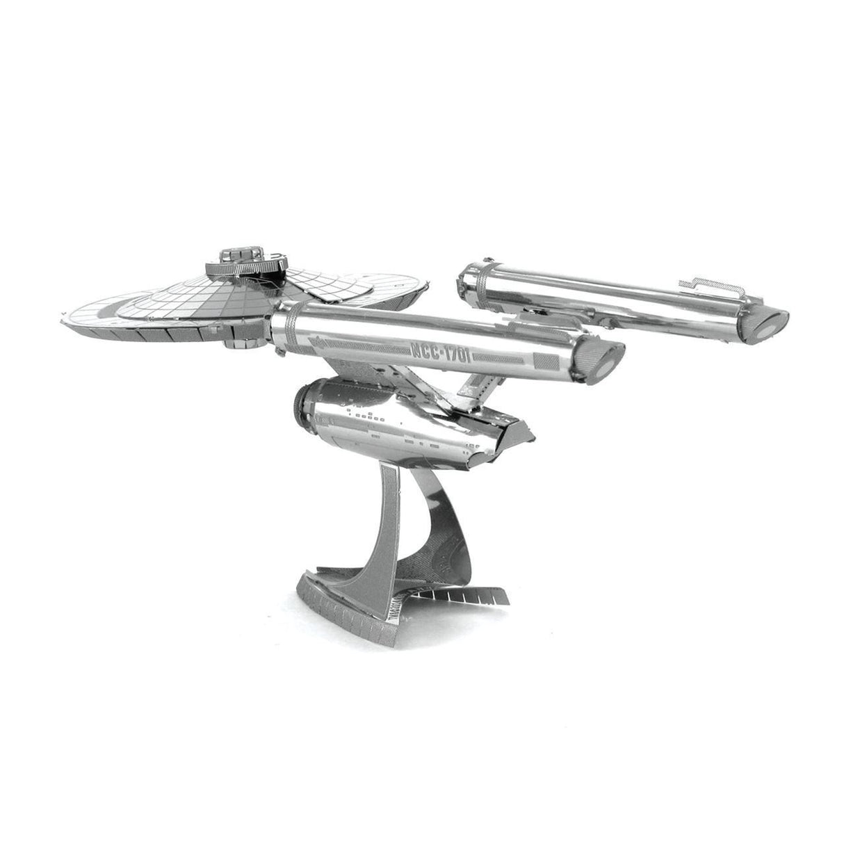 Metal model of the Enterprise NCC-1701 spaceship on a white background