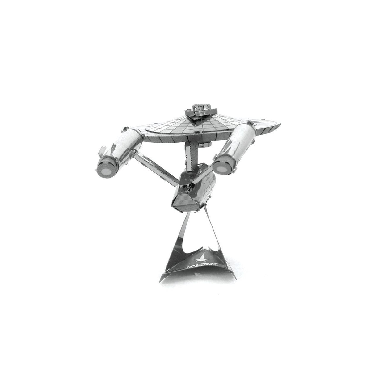 Metal model of the Enterprise NCC-1701 spaceship on a white background