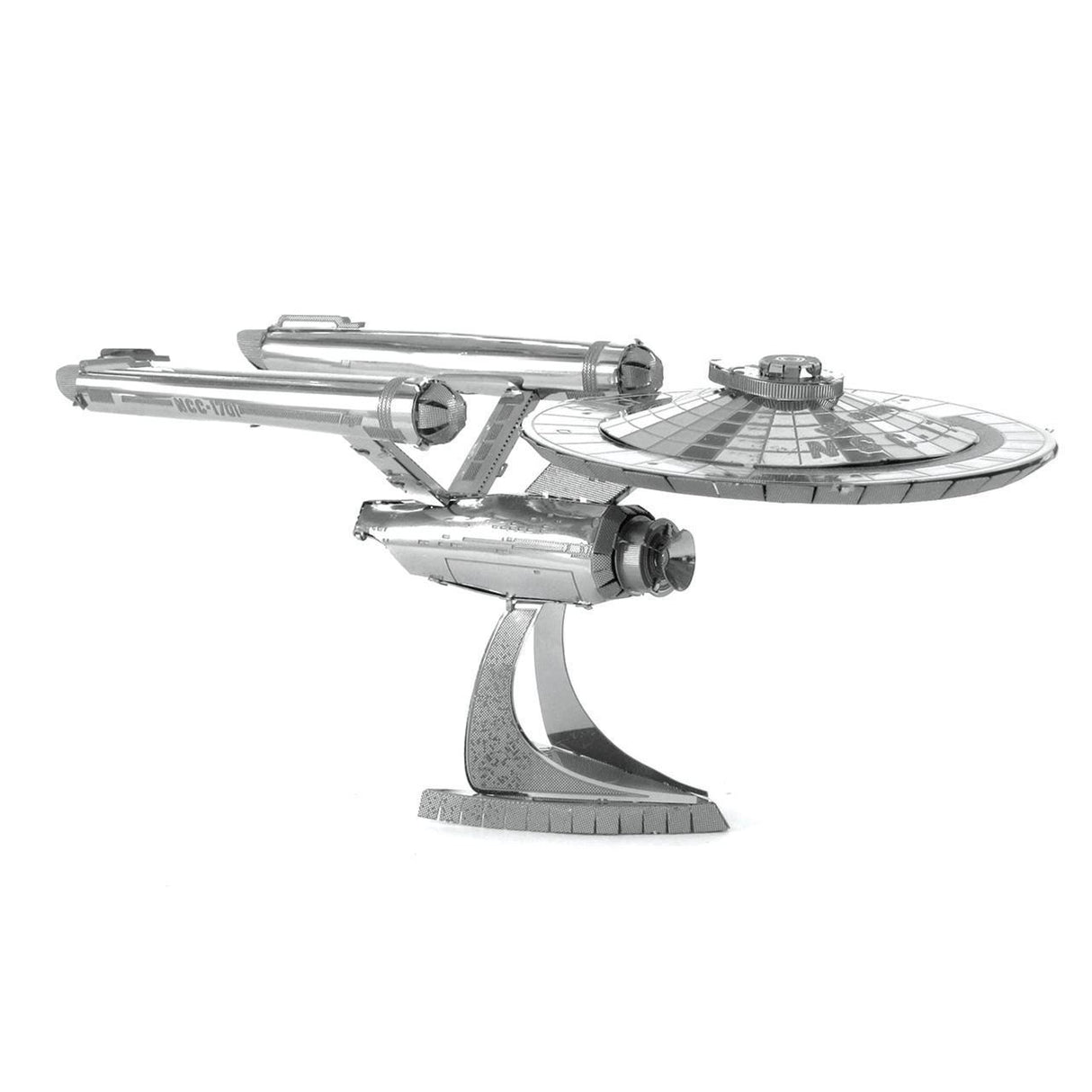 Metal model of the Enterprise NCC-1701 spaceship on a white background