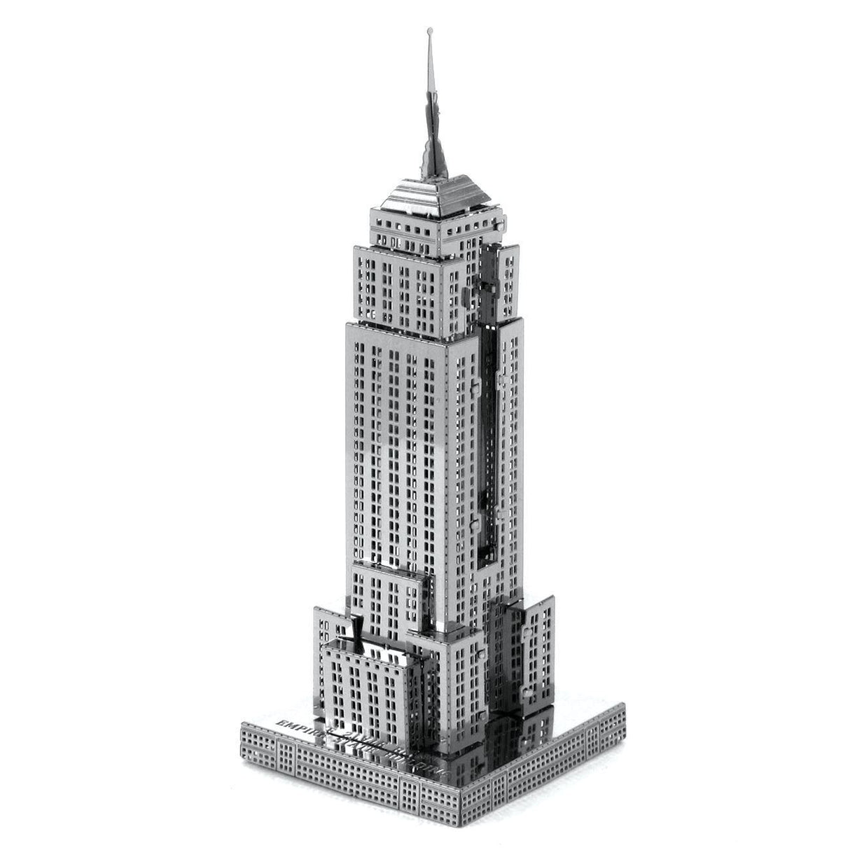Metal model of the Empire State Building skyscraper on a white background