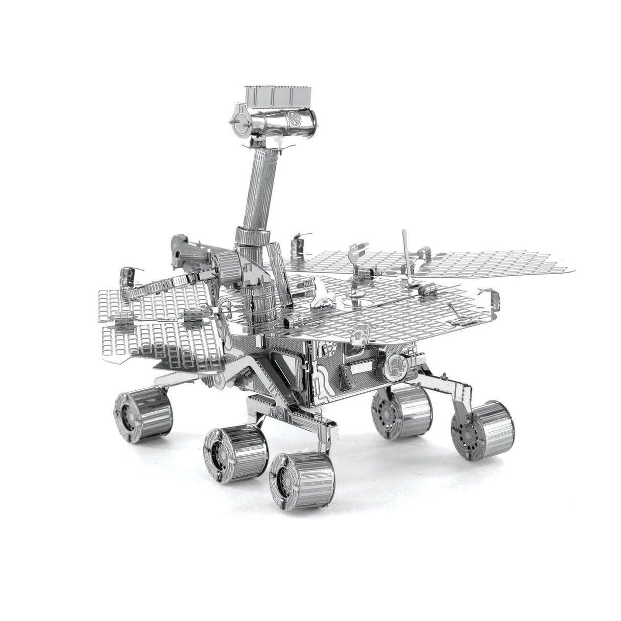 Metal model of the Mars Rover on a white background