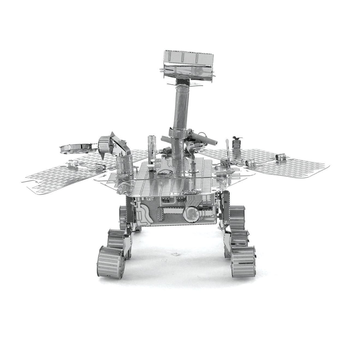 Metal model of the Mars Rover on a white background