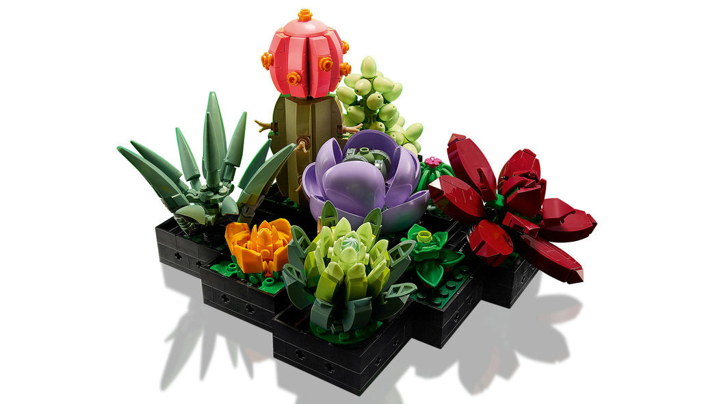Colorful 10309 LEGO® Succulents on a white background