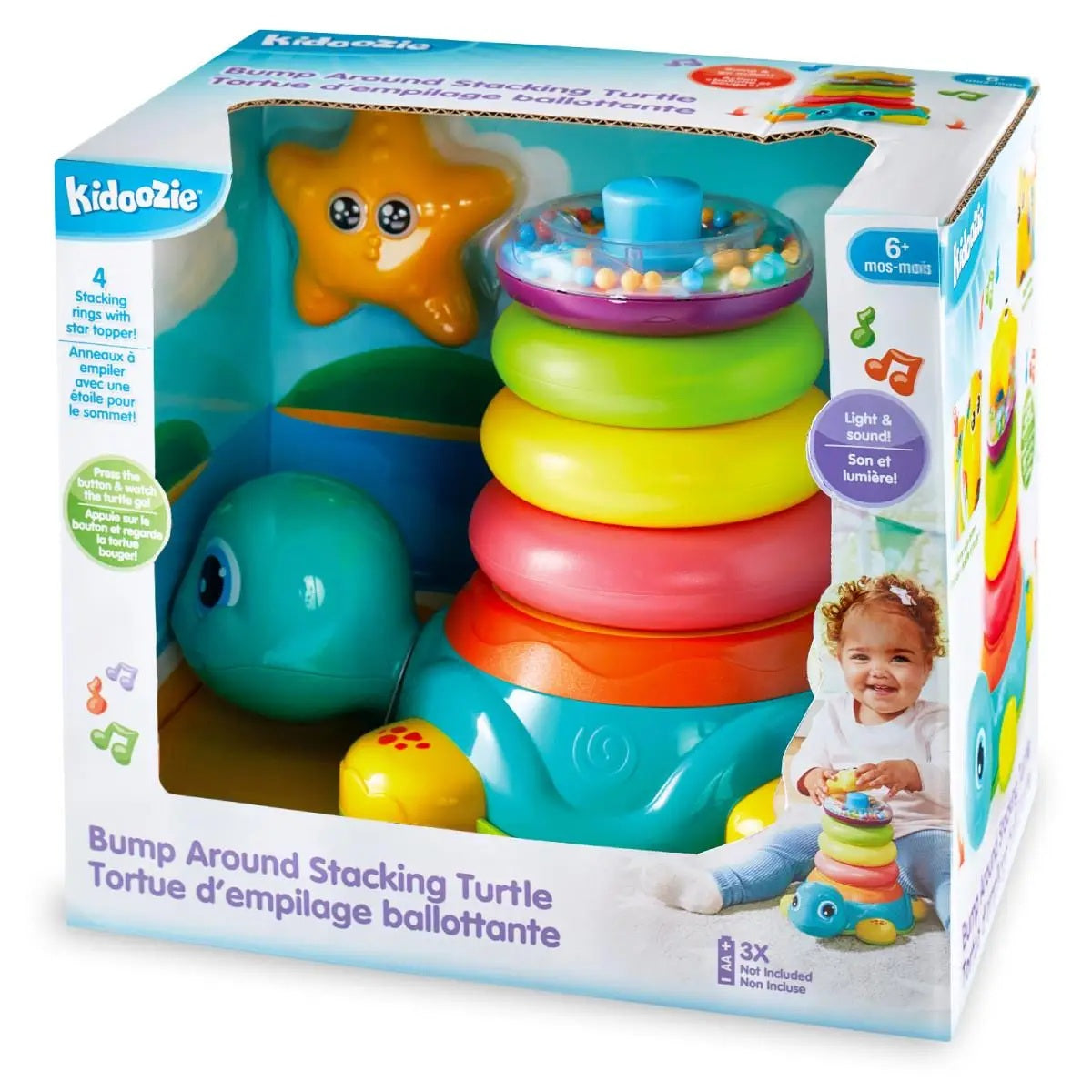 KidOozie - Bump Around Stacking Turtle with baby on packaging, brand 'Kidoozie' visible
