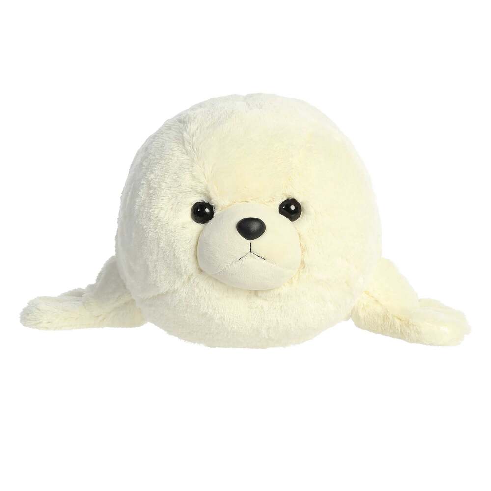 Plush toy seal on a white background