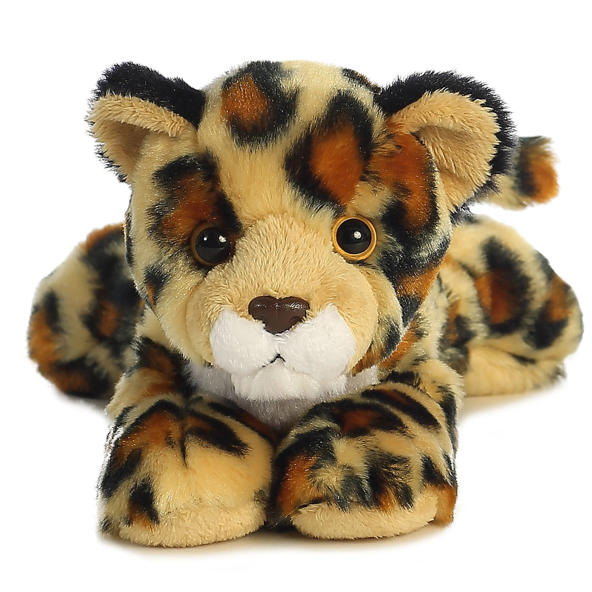 Plush toy Mini Flopsies - Amazon Jaguar 8in with brown, black, and orange spots on a white background