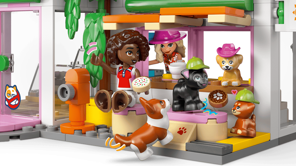 LEGO Friends: Dog Treats Bakery set with characters and animals inside a store