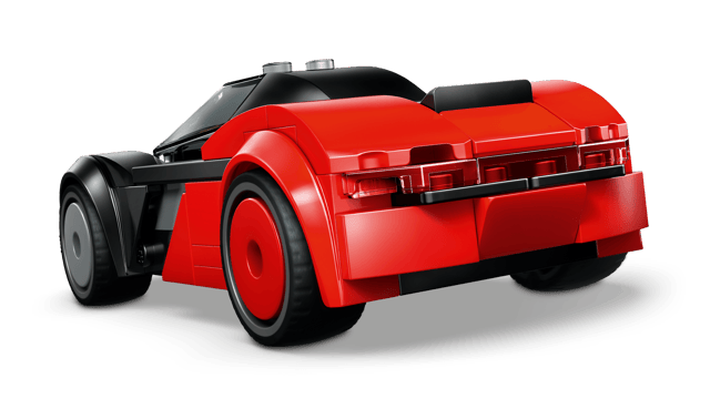 LEGO City Great Vehicles: EV Supercar red toy car with black accents on a transparent background