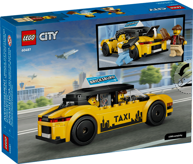 LEGO City Great Vehicles: Yellow Taxi set packaging with cityscape background