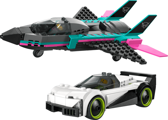 LEGO City Great Vehicles: Jet vs. Car set on a transparent background
