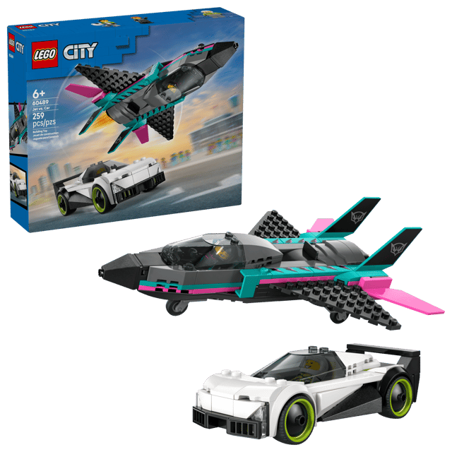 LEGO City Great Vehicles: Jet vs. Car set with packaging on a white background