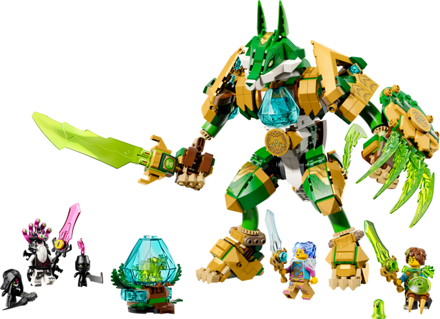 LEGO DREAMZzz: Fox Guardian Mech with various characters and items on a white background