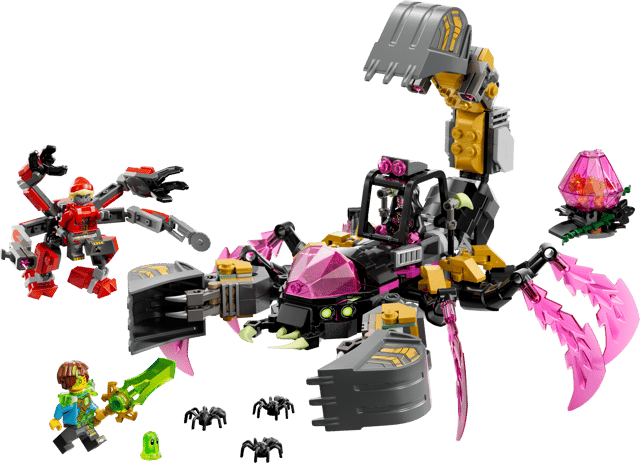 LEGO DREAMZzz: Nightmare Scorpion Digger with pink and gray elements on a transparent background
