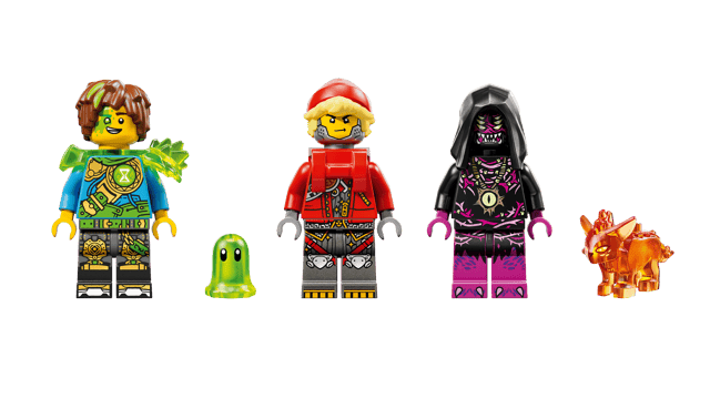 LEGO DREAMZzz: Nightmare Scorpion Digger Five colorful LEGO minifigures on a transparent background