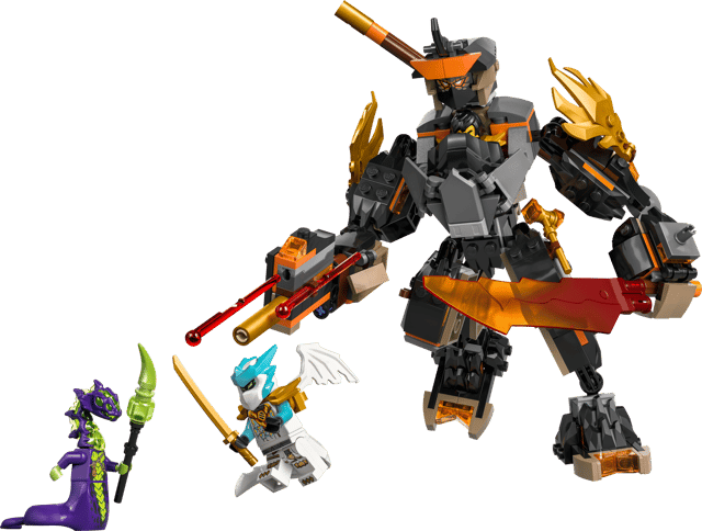 LEGO Ninjago: Cole's Mission Mech & Dragon Zane figure with accessories on a transparent background