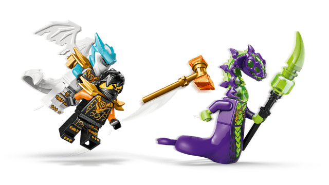 Two LEGO Ninjago: Cole's Mission Mech & Dragon Zane figures in a battle pose on a transparent background