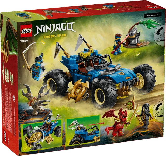 LEGO Ninjago: Jay's Transforming Car set packaging with characters and dragon on a grassy background