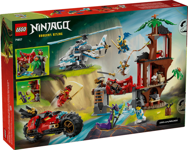 LEGO Ninjago: Ninja Vehicle Tree House Battle set packaging with various characters and elements on a green background