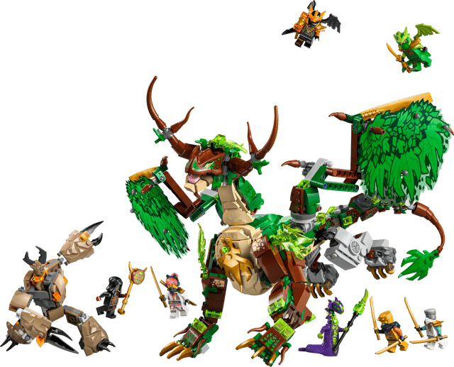 LEGO Ninjago: The Dragon of Life with various characters on a transparent background
