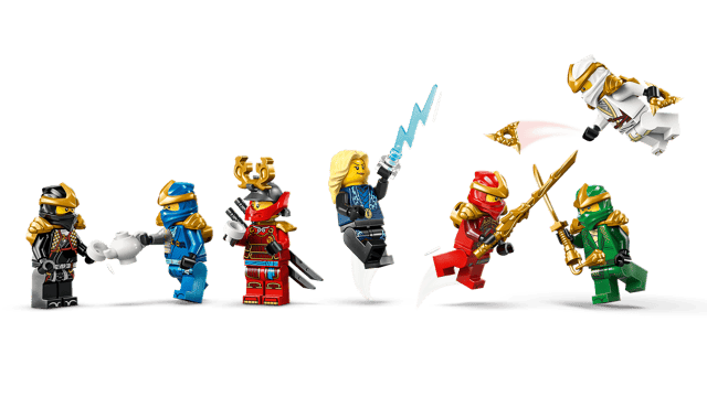 Set of colorful LEGO Ninjago: Ninja Character Display 15th Anniversary figures on a transparent background