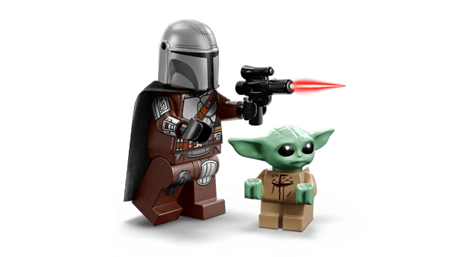 LEGO Star Wars: The Mandalorian & Grogu's Speeder Bike™ figures of The Mandalorian and Baby Grogu on a transparent background