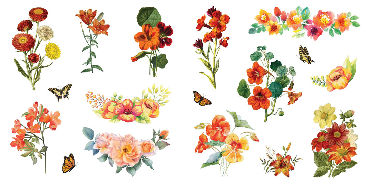 Set of colorful floral stickers on a white background
