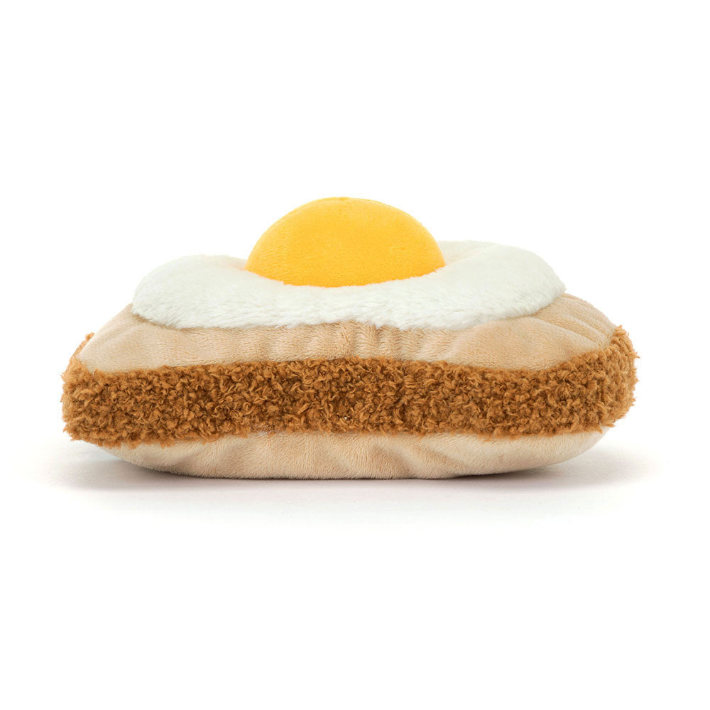 Rear view of a plush Amuseables Egglantine Egg On Toast with a white background