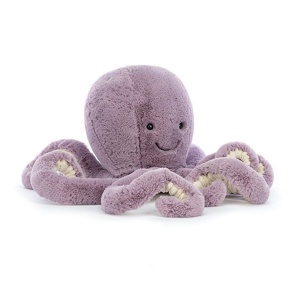 Plush purple Maya Octopus Large toy with a smiling face on a white background