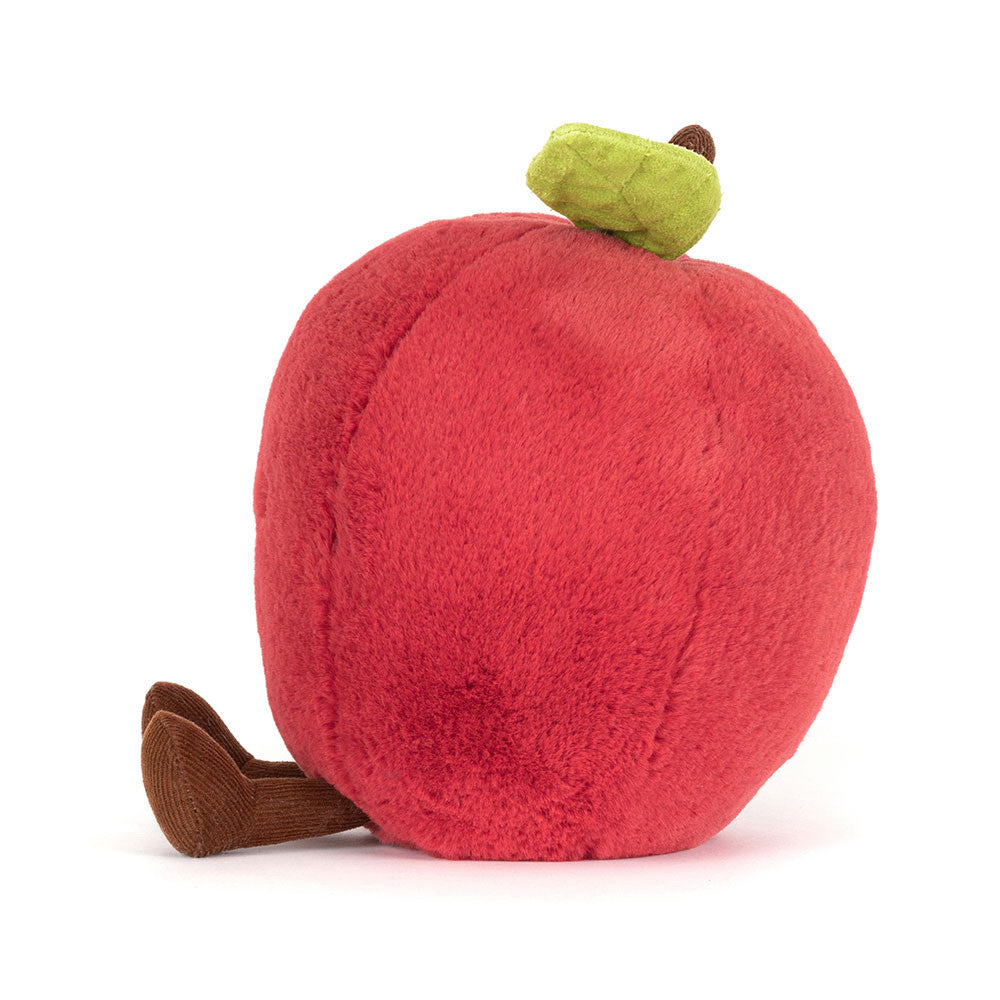 Side view of a plush toy Amuseables Apple with a green leaf on a white background
