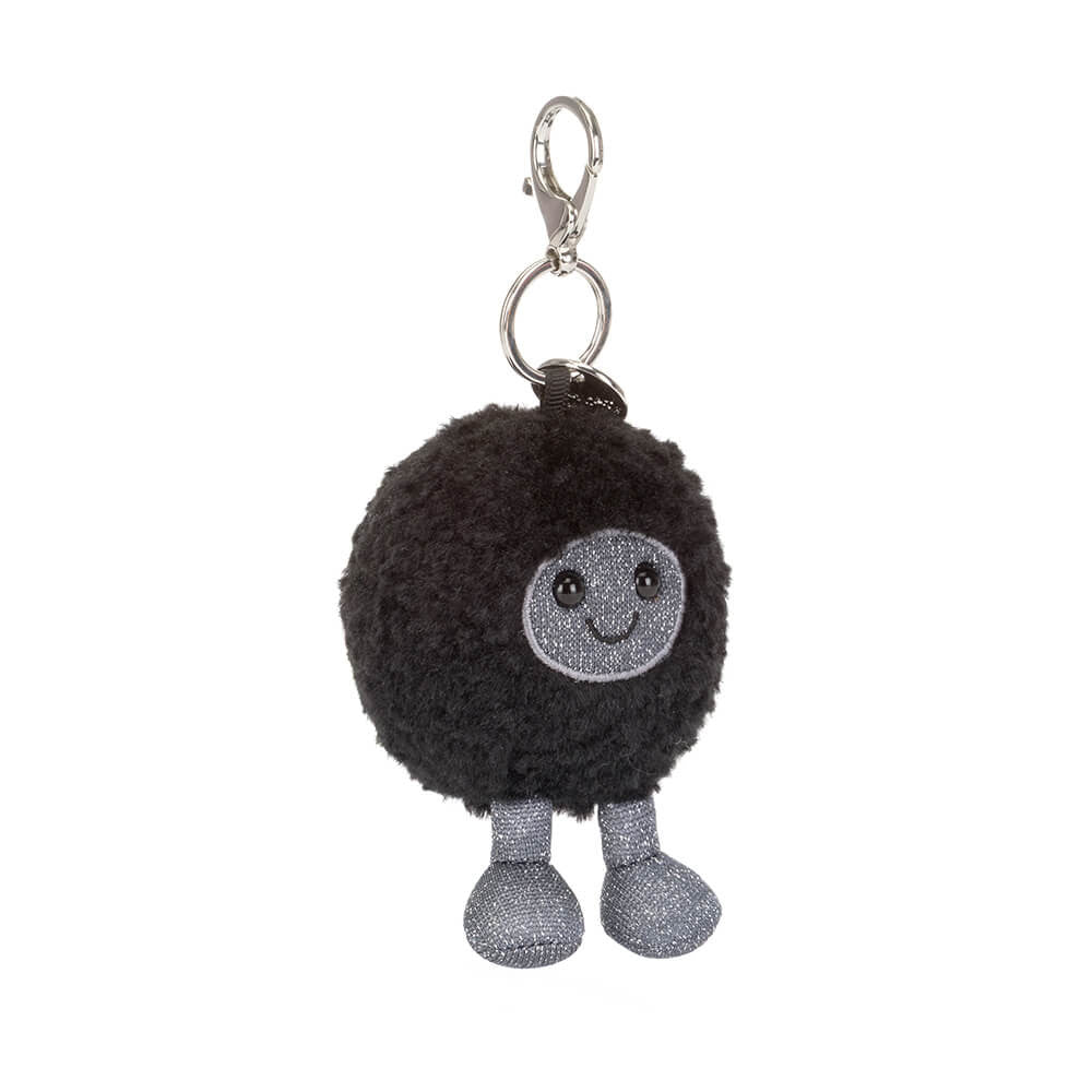 Amuseables Black Hole Bag Charm plush keychain with a smiling face on a white background