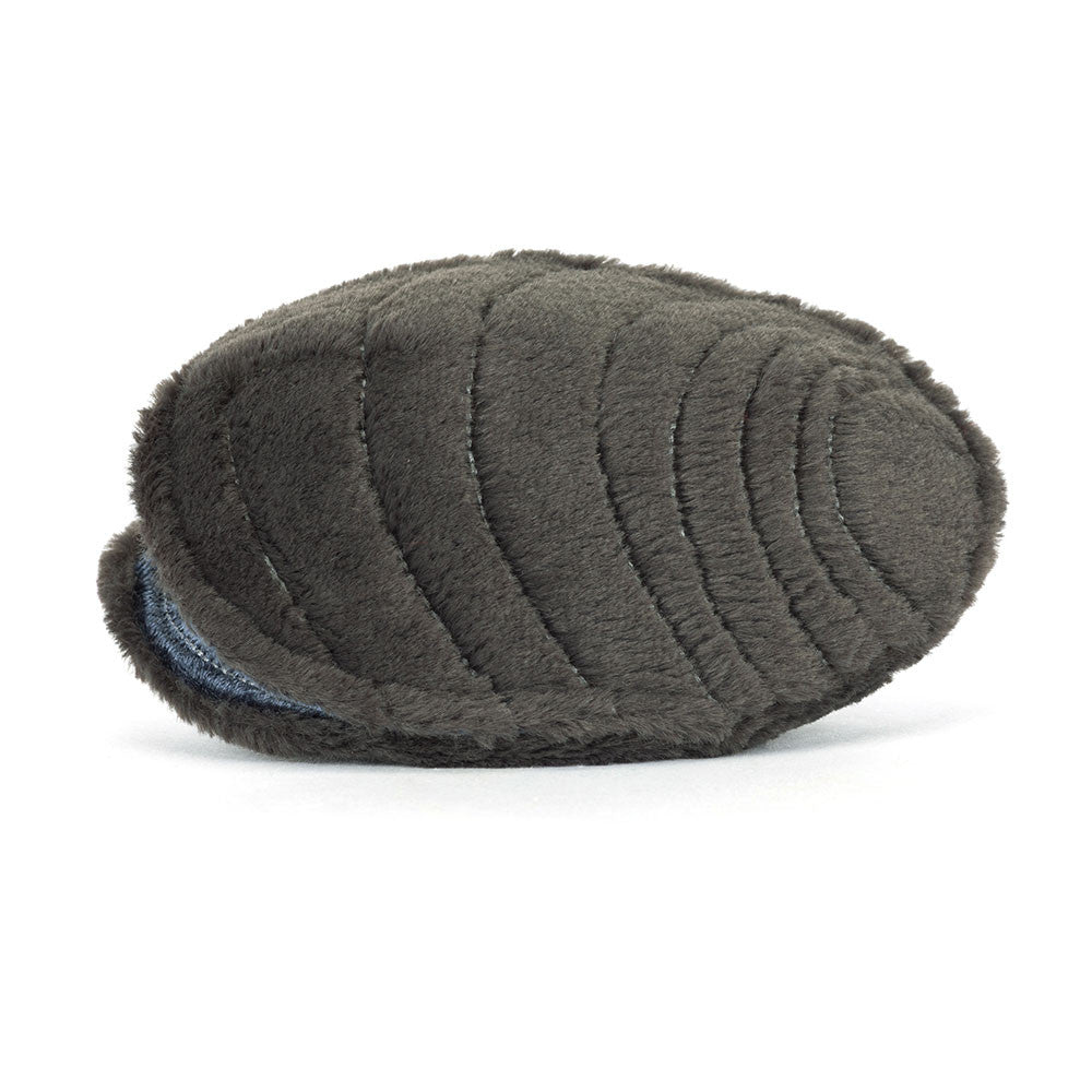 Rear view of a dark gray Amuseables Michelle Mussel on a white background