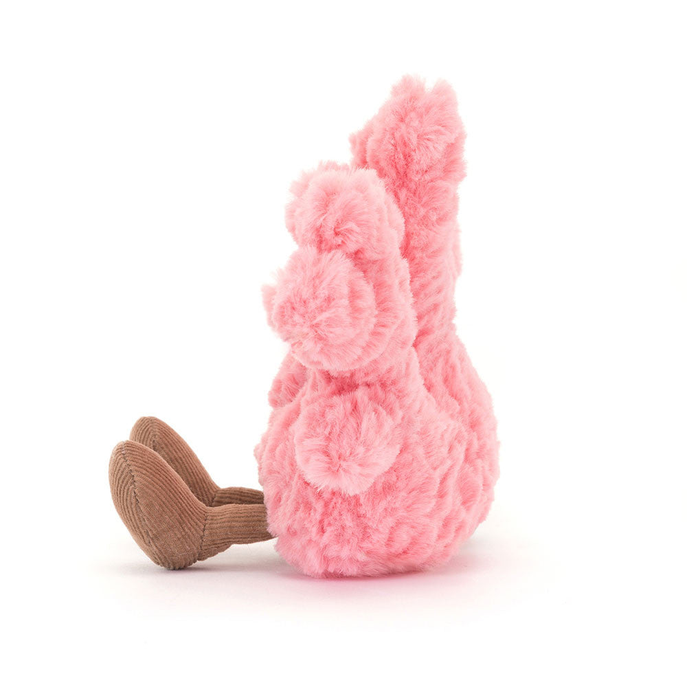Pink plush Amuseables Coral toy with brown feet on a white background