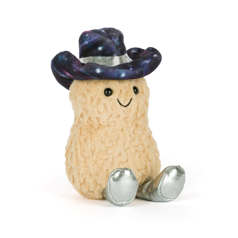 Amuseables Peanut Space Rodeo Outfit stuffed toy with a galaxy-patterned hat and silver shoes on a white background