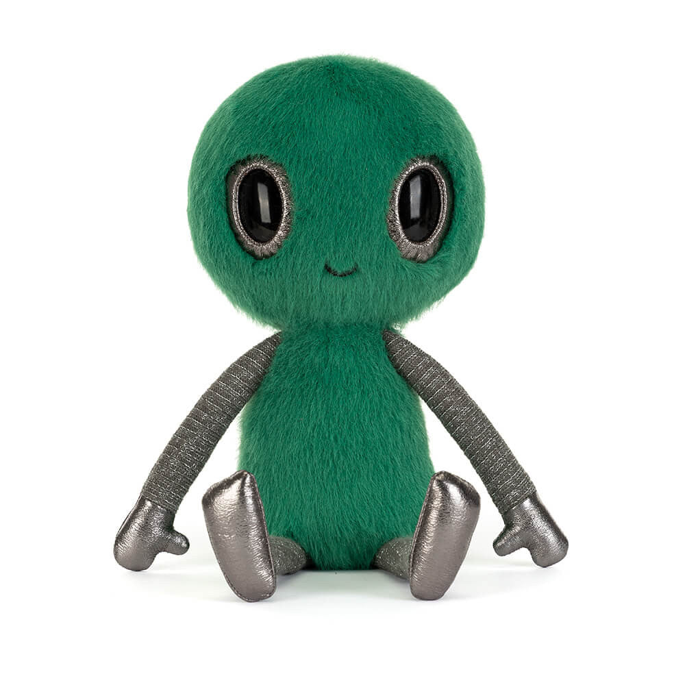 Zyllan Alien green alien plush toy with black eyes on a white background