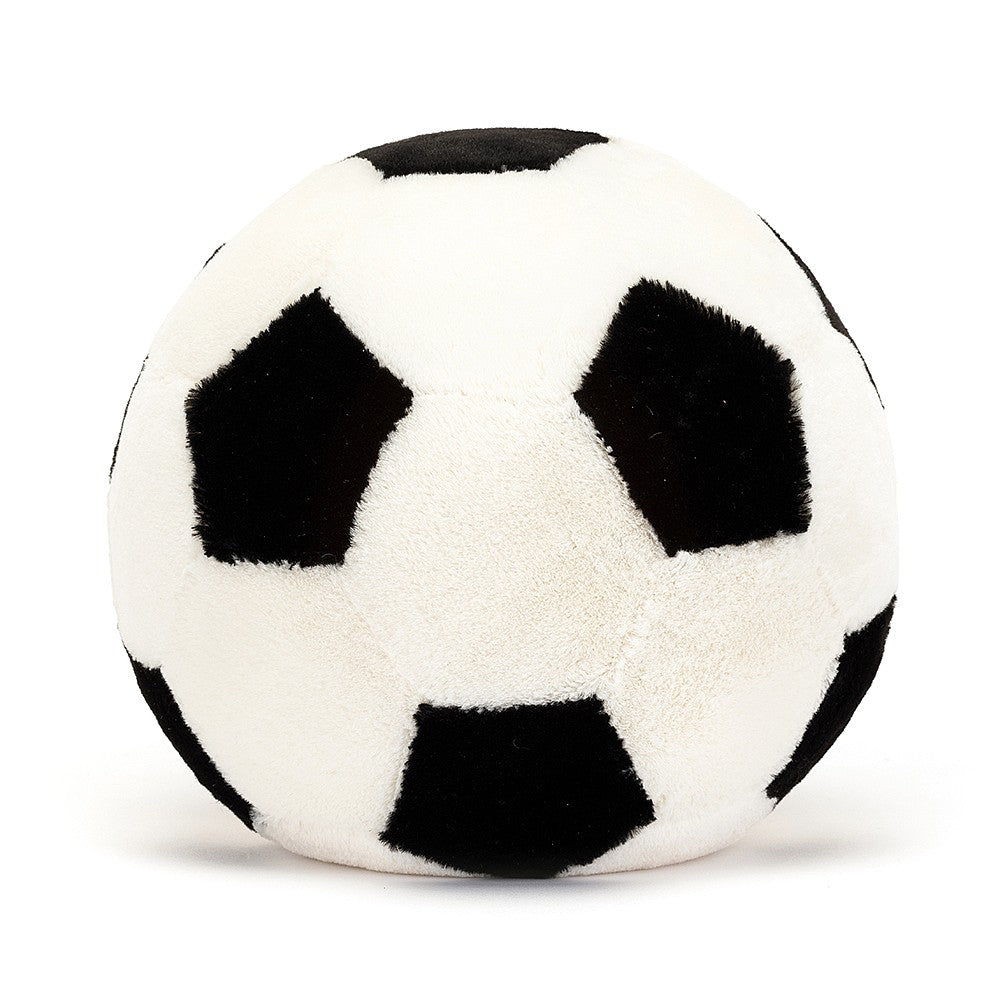 Soft plush soccer ball designed for kids, featuring a classic black and white pattern, perfect as a playful gift or decoration, called Amuseables Sports Soccer Ball.