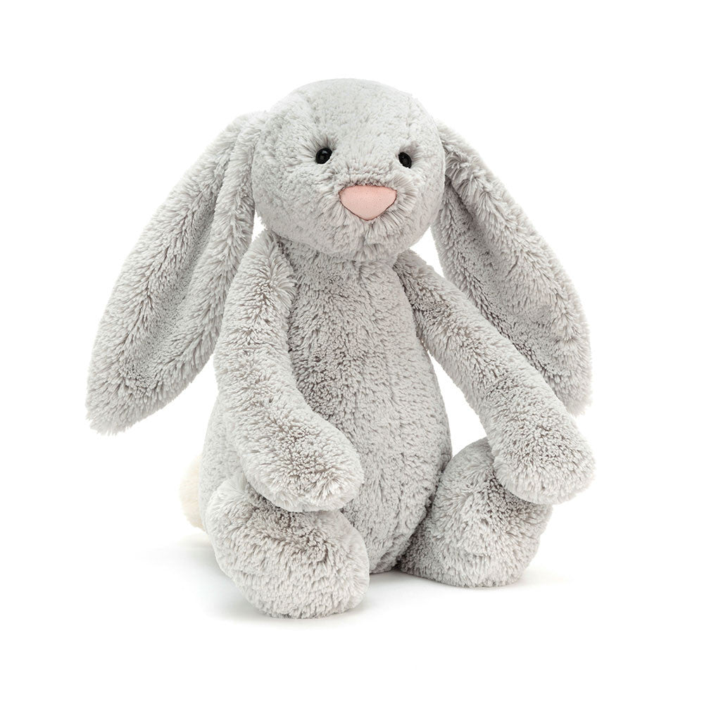Soft and cuddly Bashful Silver Bunny Really Big plush toy with floppy ears and a sweet expression, perfect as a comforting stuffed animal for children.