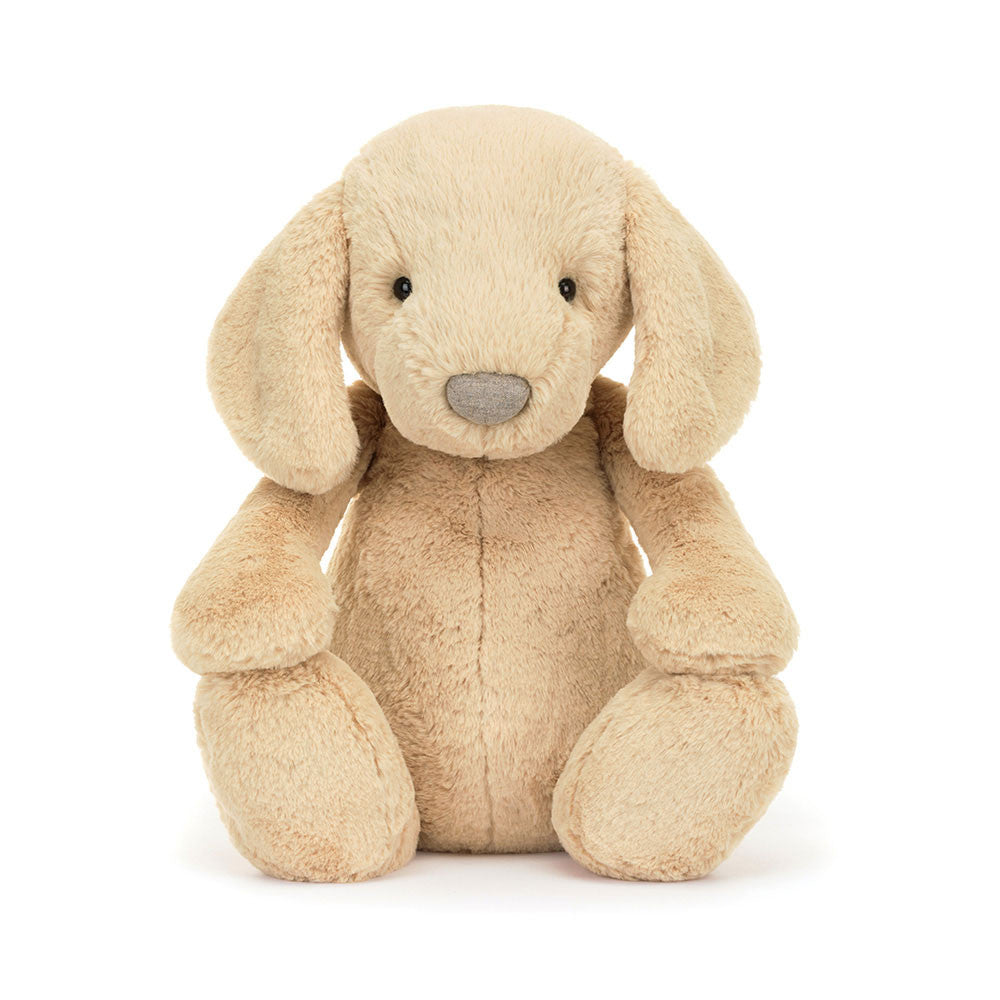 Bashful Luxe Puppy Orlando Huge plush stuffed animal in soft beige with floppy ears and a friendly face, perfect as a comforting children's toy or gift.