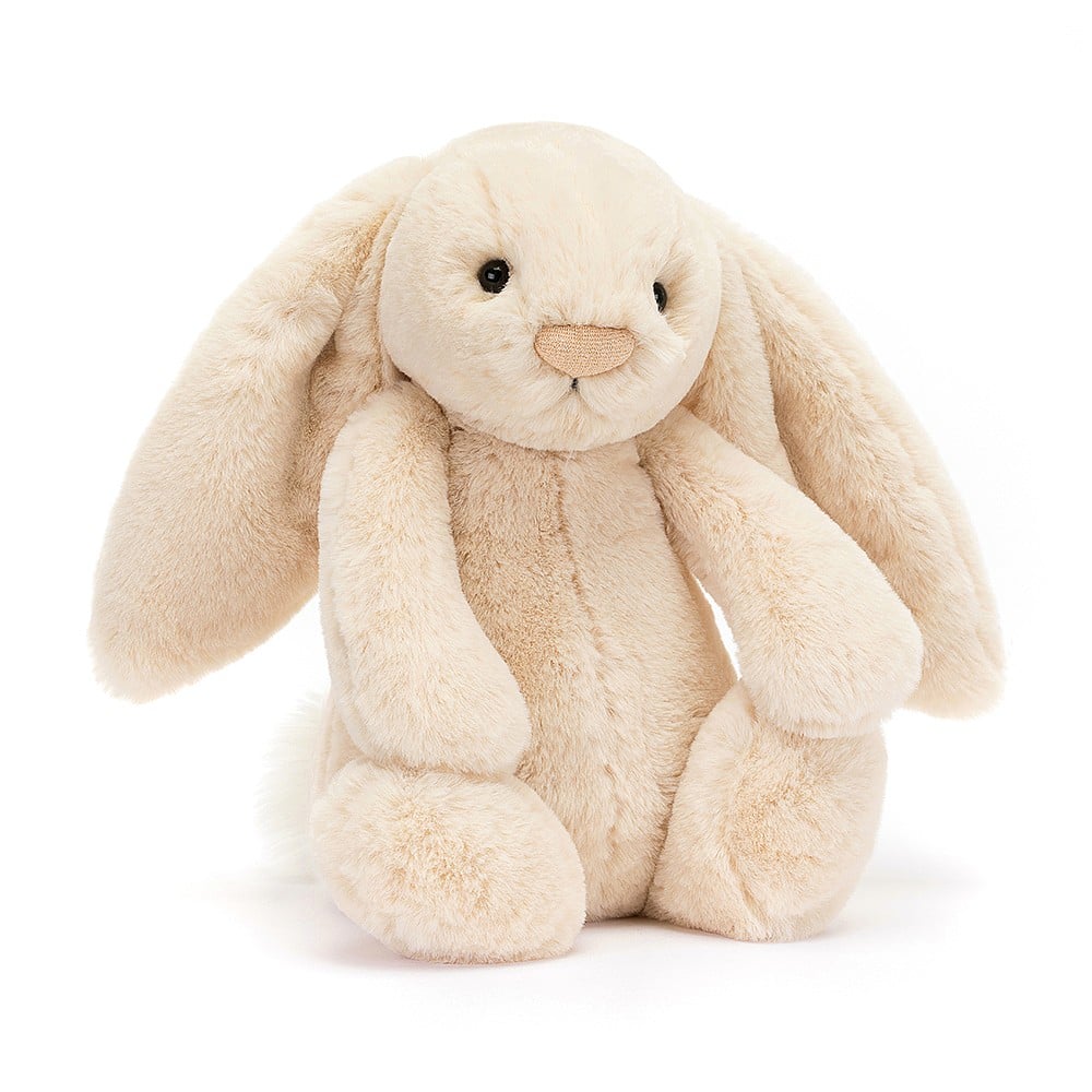Bashful Luxe Bunny Willow Medium soft plush bunny with floppy ears and a cozy cream-colored fur, perfect as a cuddly baby toy or toddler companion.