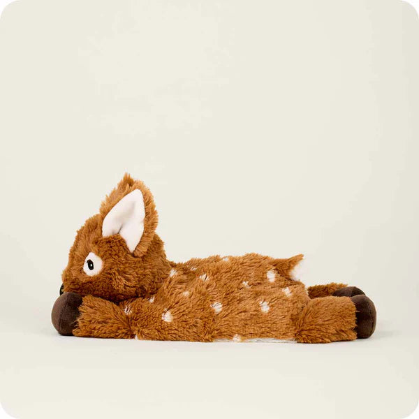Plush Laying Down Deer Warmies® toy on a light gray background
