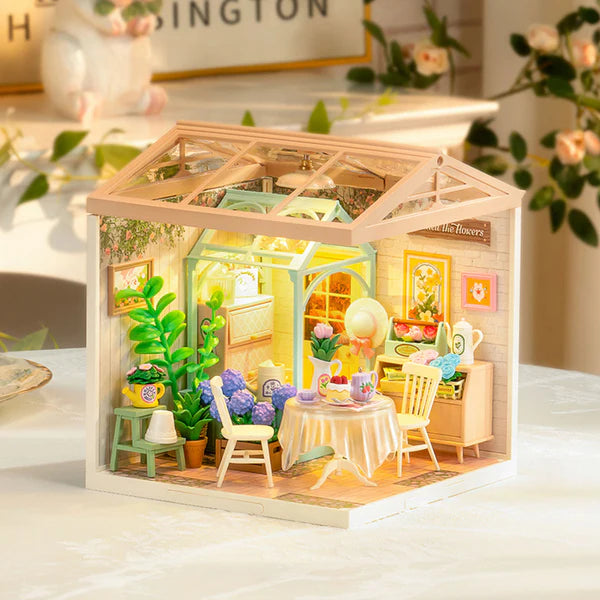 Blooming Tea Garden DIY Miniature House with furniture and decor inside a wooden box