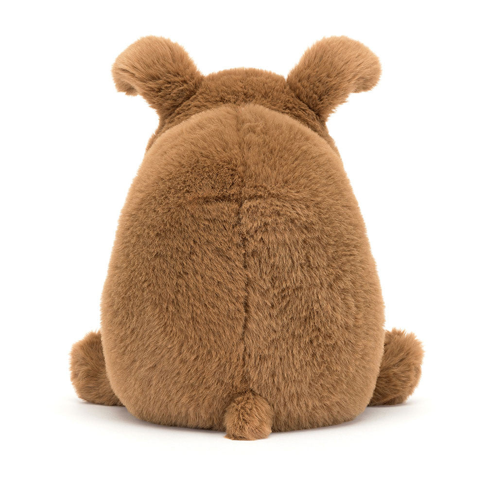 Brown plush Derreck Dog from behind on a white background