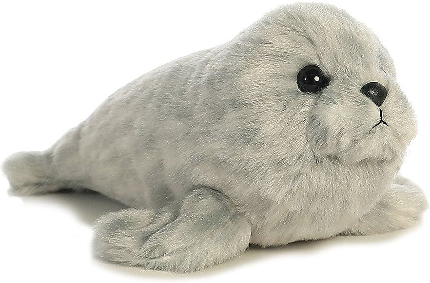 Plush toy seal on a white background