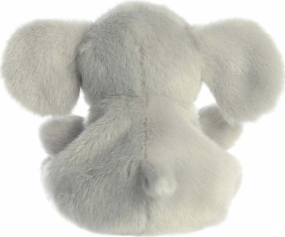 Gray plush elephant toy on a white background