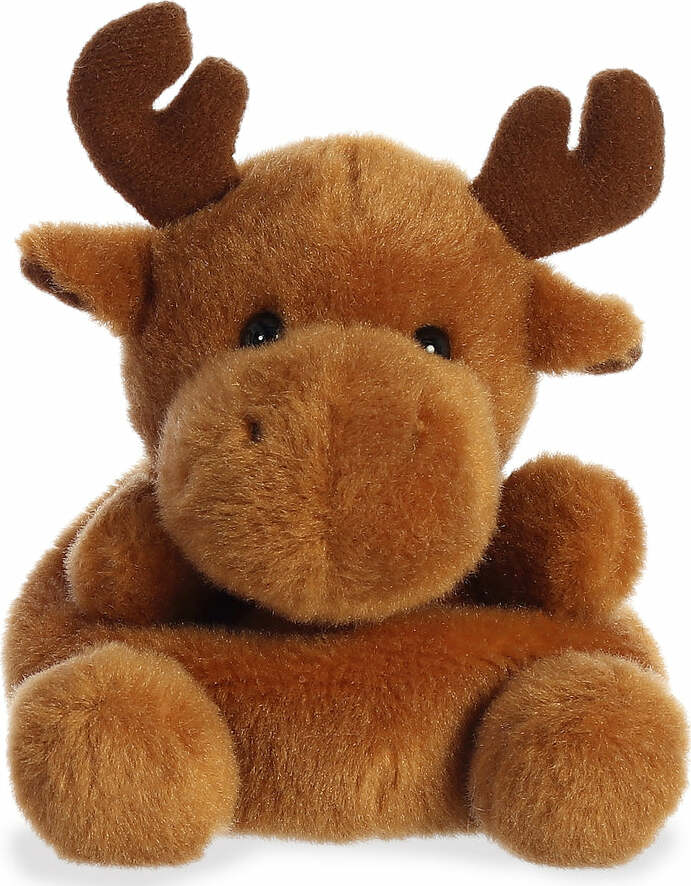Plush moose toy on a white background