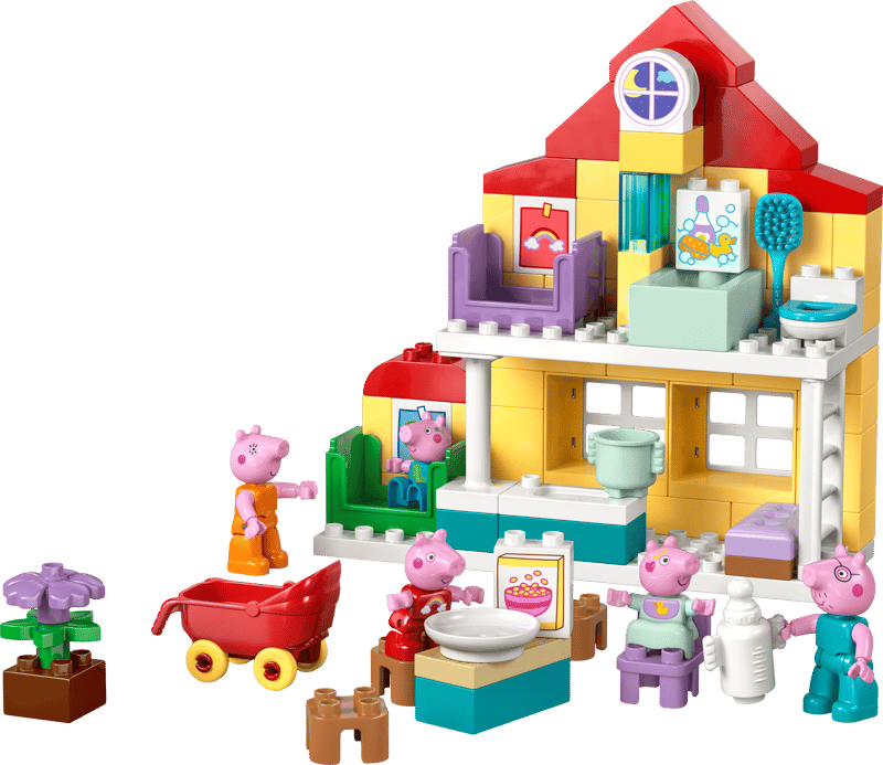 Toy Family House building set with Peppa Pig characters and furniture on a transparent background