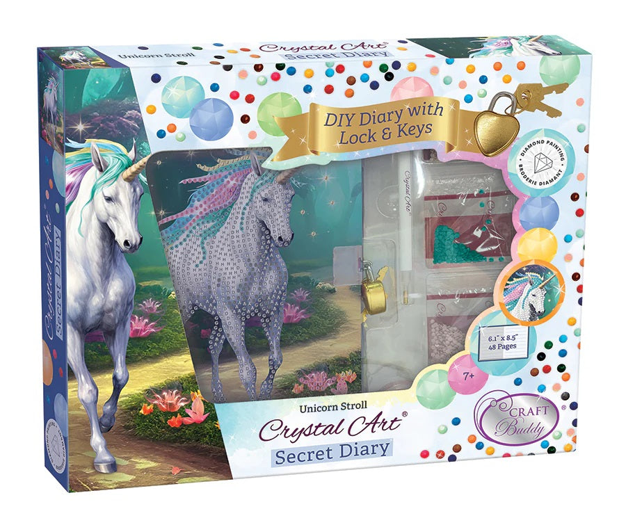 Crystal Art Secret Diary Kit: Unicorn Stroll