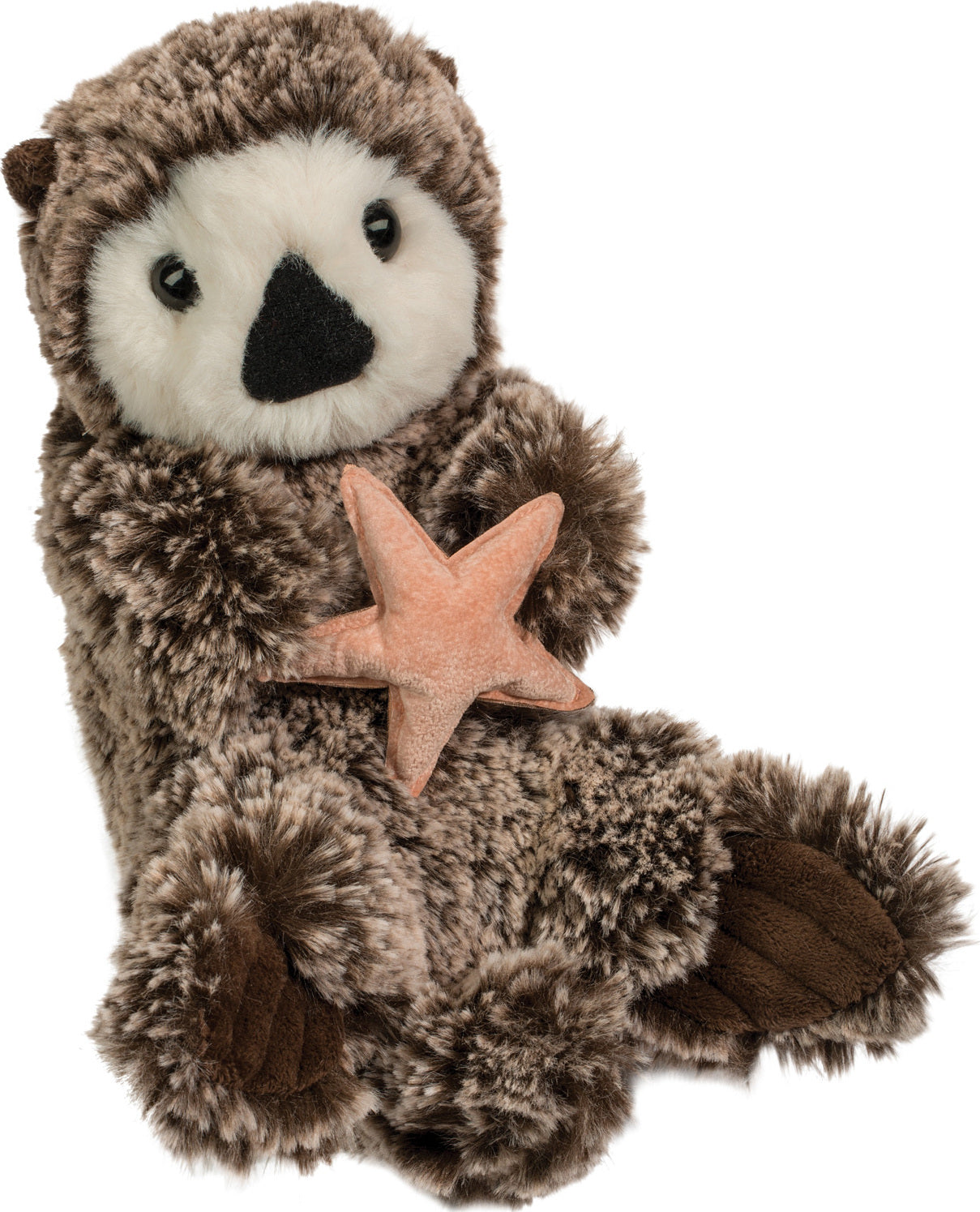 Plush Cruz Sea Otter holding a starfish on a white background