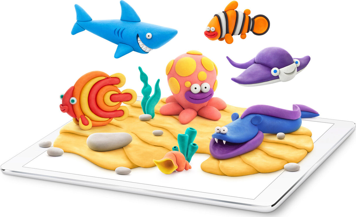 Colorful Hey Clay - Ocean Creatures on a white surface